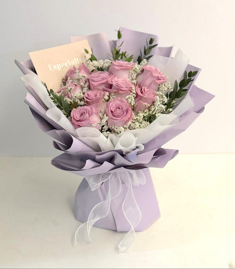 Signature Long Bouquet - Purple Roses
