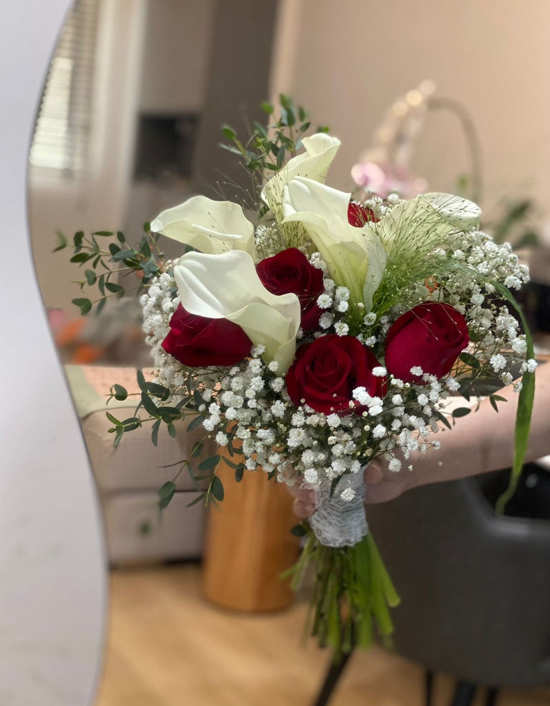 Hand Tied Calla Lilies Bridal Bouquet - Garden Style