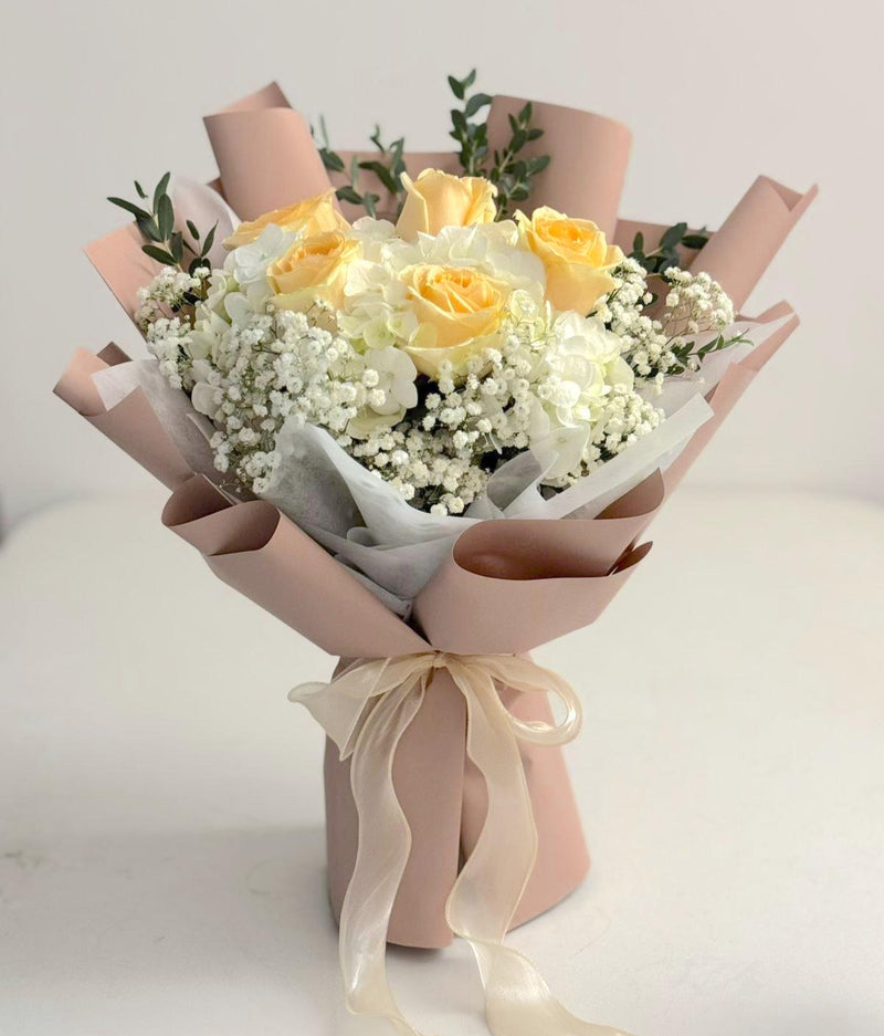 Holland White Hydrangea Bouquet - Roses