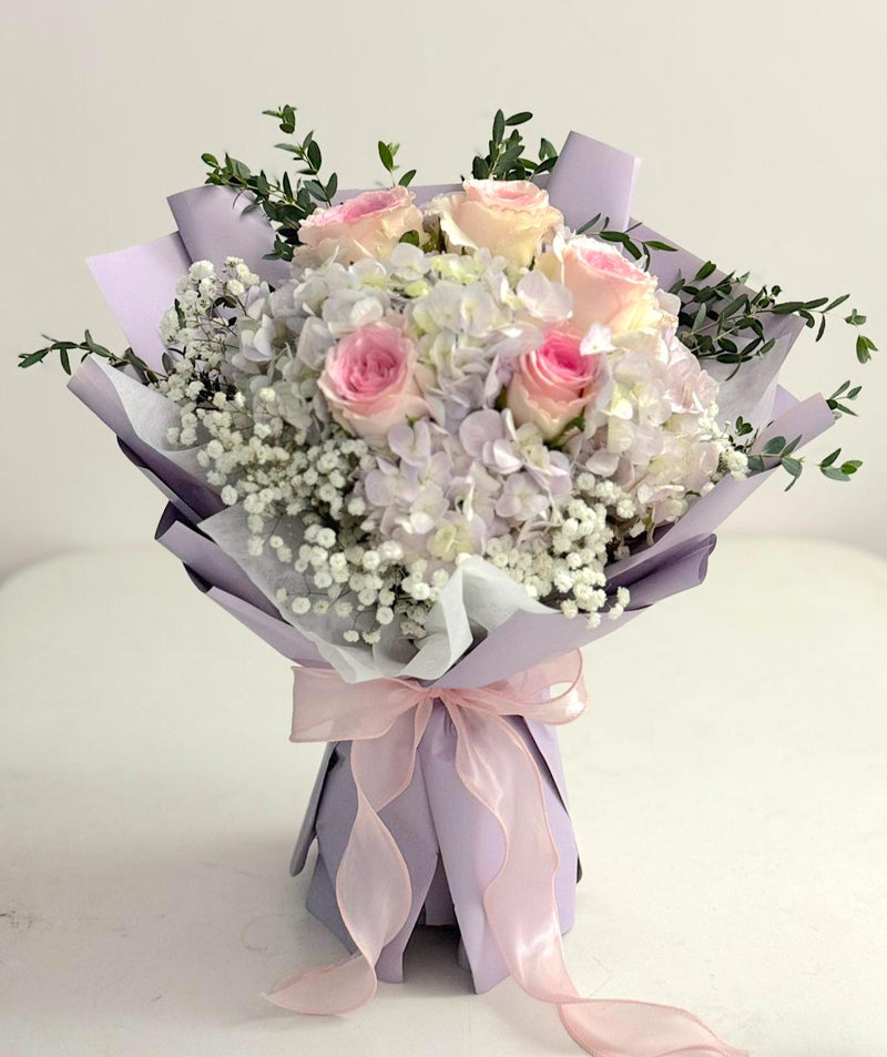 Holland Purple Hydrangea Bouquet - Roses