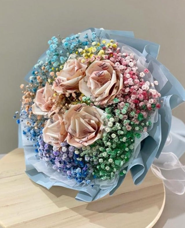 Money Roses Bouquet - 5 Money Roses (25-30pcs) β www.wgifts.sg