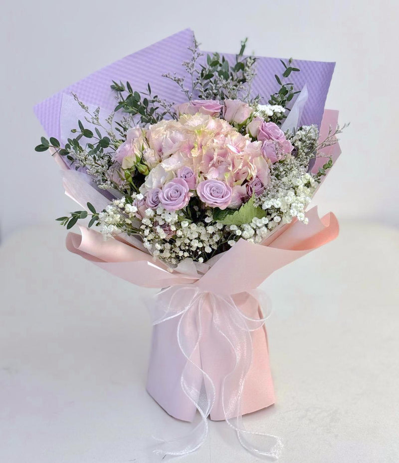 Signature Pink Hydrangea Bouquet - Roses Spray