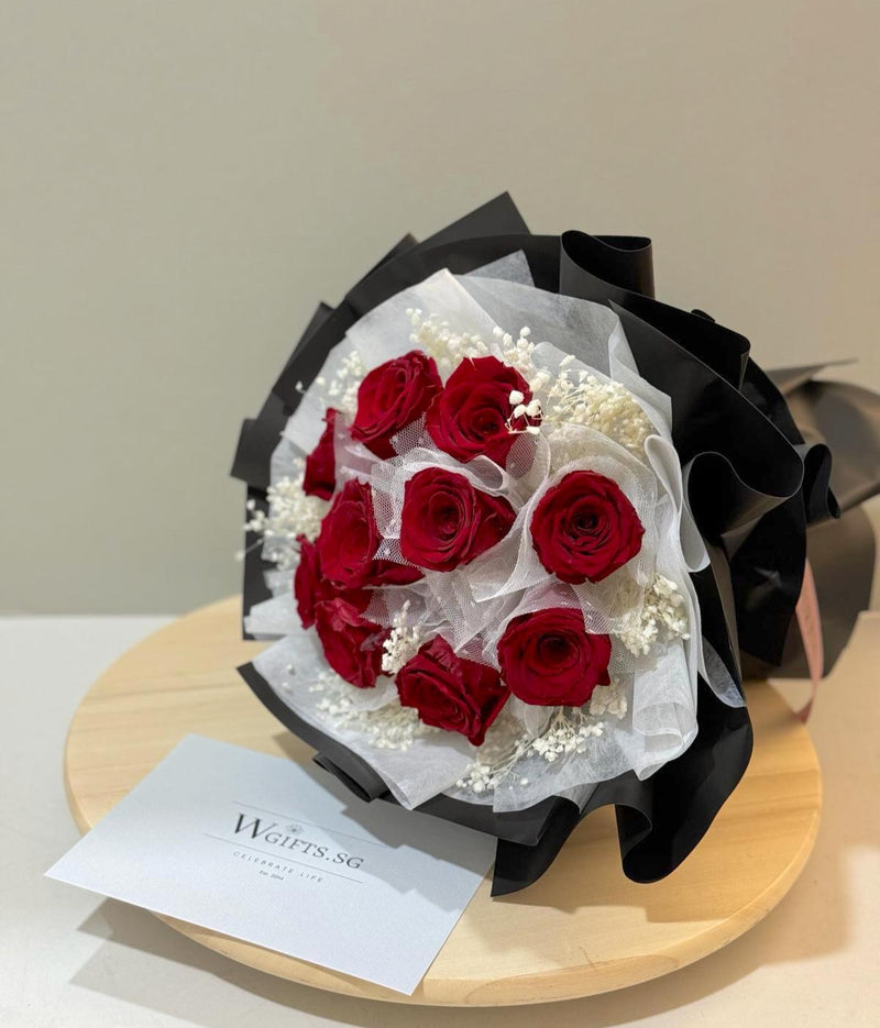 Timeless Preserved Red Roses Bouquet - 10 Stalks