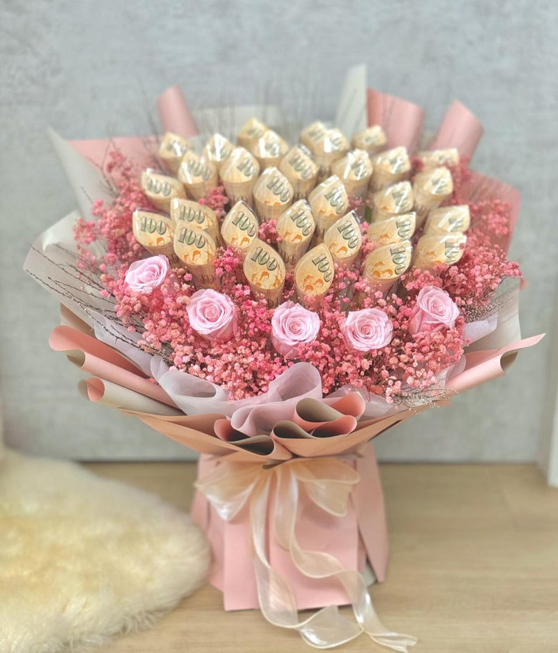 Grandiose Money Bouquet - Preserved Rose