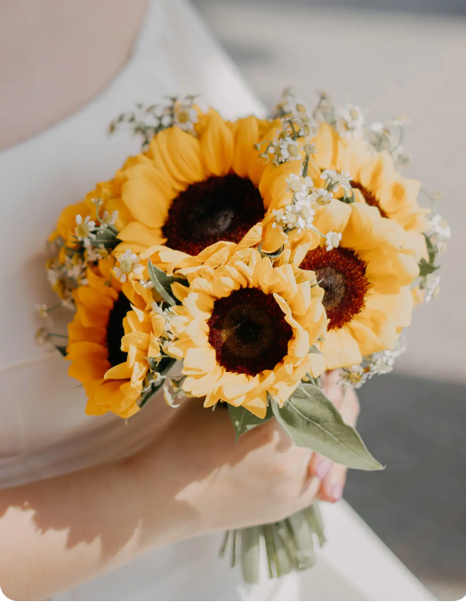 Round Sunflower Bridal Bouquet - Minimalist