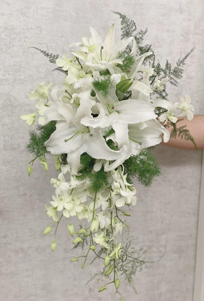 Cascading Bridal Bouquet - White Lilies